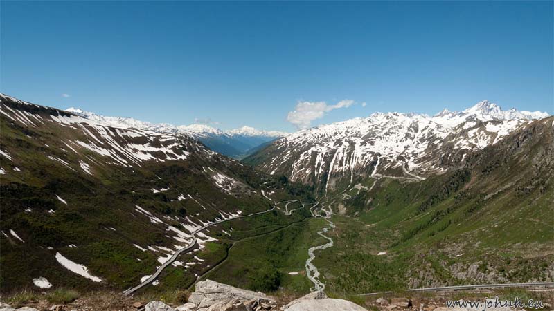 View of the Grimsel pass road from the Furka col