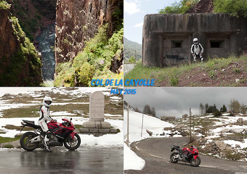 Red rock + red bike + white leathers. My ride up the snow of col de la Cayolle, source of the river Var.