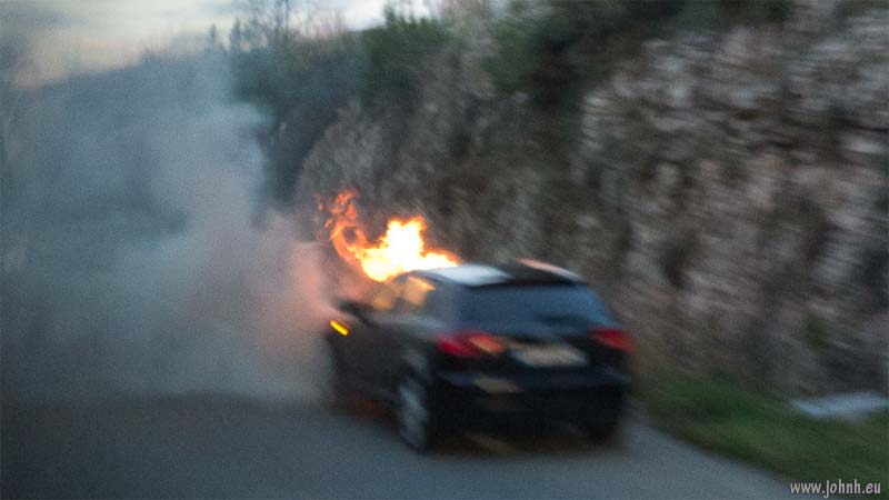 Flaming car