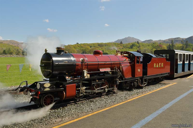 River Mite in steam at Dalegarth station, Ravenglass and Eskdale Heritage Railway, Lake District National Park River Mite in steam at Dalegarth station, Ravenglass and Eskdale Heritage Railway, Lake District National Park